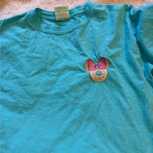 Disney Turquoise Short Sleeve Tee with Pink-Bow Donut Minnie Patch